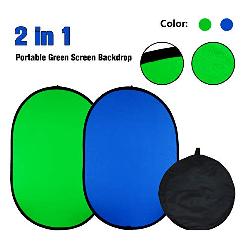 Chroma-Key Green Screen Backdrop, Collapsible Background Panel, Chromakey Blue Photo Backdrop for Photography, 2 in 1 Portable Foldable Photo Video Lightweight Studio Virtual Background, 5ft x 3.2ft