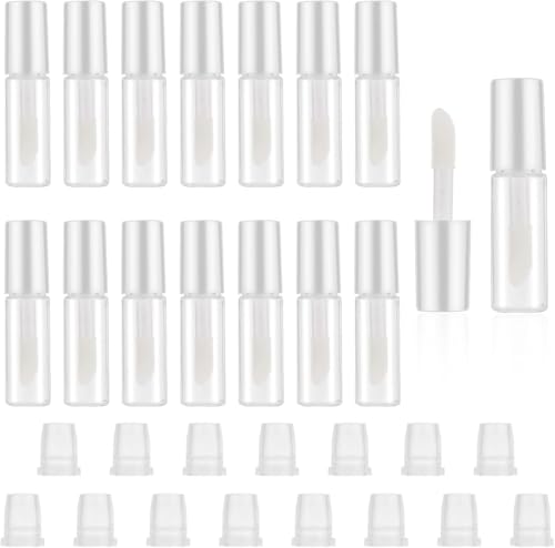 Image of Hunky Dory 24pcs 3ml Round White Travel Empty Lip Gloss,Lip Care,Costemic, Oil Bottles Transparent Empty Clear Lip Containers Tubes,Refillable Bottle with Plug