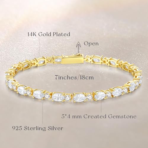 FANCIME 14K Gold Plated Birthstone Bracelets 4mm Sterling Silver Tennis Bracelets Gold Bracelets Birthday Jewelry Gifts for Women 7" - Image 4