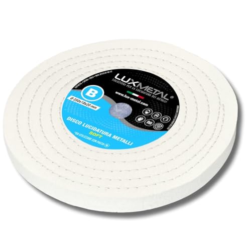 Lux Metal Disco de Pulido Soft 250 mm de Fieltro-Algodón para Pulir a Espejo Metales, Aluminio, Acero Inoxidable. Adecuado para Discos de Pulido, Pulidoras, Ruedas de Esmerilado, Muelas,Plexiglás.