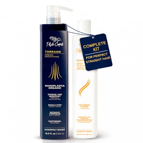 I Belli Capelli Torrano Keratin Hair Treatment Straightening in 1 Step, Formaldehyde Free-Nanoplastia Para Alisar Cabello 16.9Fl.oz (500ml) + Deep Cleansing Shampoo 10.1 fl.oz (300ml)