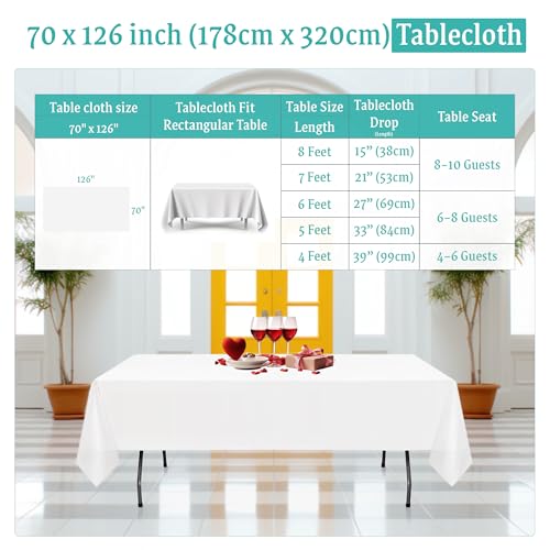 Nappe rectangulaire blanche pour fête de mariage et réception lot de 2 grand format
