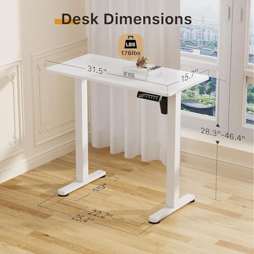 Image of JOY worker Small Electric Standing Desk, 31.5 inch x 15.75 inch Whole Piece Height Adjustable Desk with Memory Controller, White Sit to Stand Workstation for Home Office