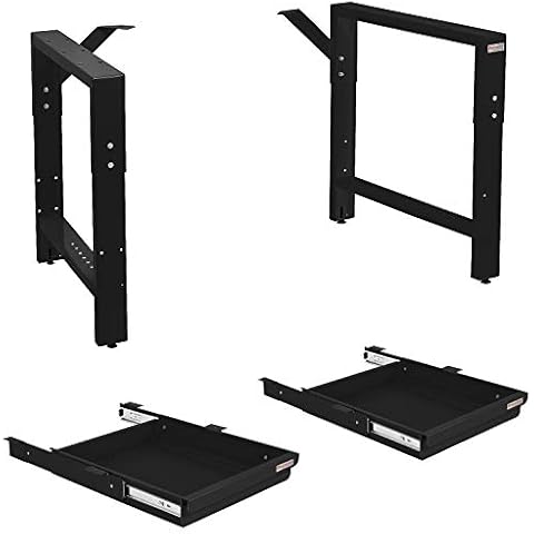 Garage Workbench Table Frame 20" Depth - Height Adjustable 29" to 35" - Two 2" High Drawer Kit - Black Cover