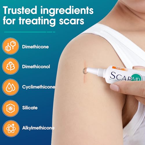 ScarMD Medical Grade Silicone Scar Gel Treatment, Fades Scars from Surgery, C Section, Cuts, Burns and More, Has Naturally Occurring Silicones and Vitamin E, Reduces Discomfort, 15g