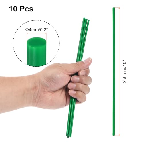 Image of uxcell 10 Pcs Plastic Rods 4 x 250mm Round Solid ABS Styrene Stick for DIY Toys Building Architectural Model Making, Green
