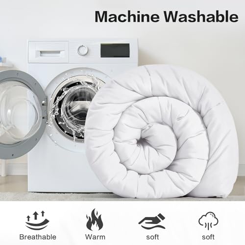 Image of COHOME Quilted Twin /Twin XL Comforter - All-Season Down Alternative Duvet Insert - Luxury Hotel Cooling Pure White Comforter with Anti-Clump Tech & 8 Tabs - Reversible (64 inchx88 inch)