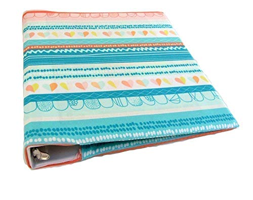 Stretch Binder Cover in Turquoise Hearts and Stripes Fabric for 1 Inch to 1 and a Half Inch Wide 3 Ring Binder Planner
