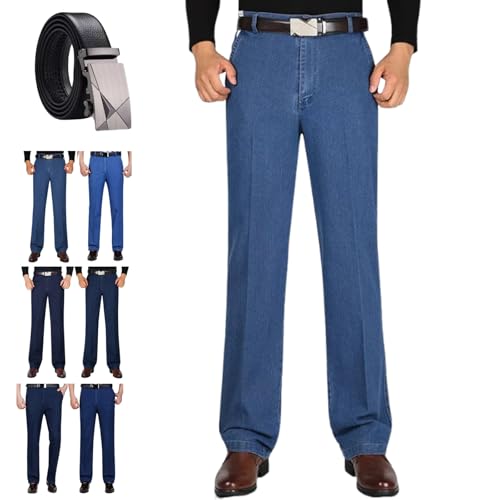 Senistyle Jeans for Men, Soft Flexible High Waist Loose Denim, Men's Classic Straight Fit Stretch Jeans for Older