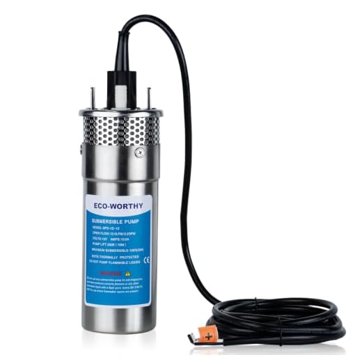 ECO-WORTHY 12V DC Submersible Deep Well Pump, MAX Flow 3.2GPM, Max Head 230ft, Water Pump Powered by Solar or Battery for Well, Livestock Drinking or Tank Filling…