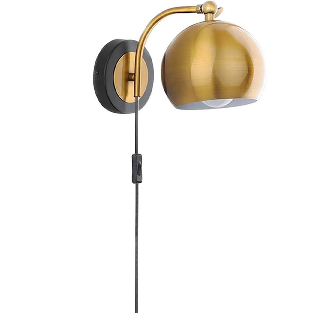 E27 Wandlampe Innen, Vintage Wandleuchte Gold mit Schalter und stecker, Verstellbar Nachttischlampe mit Kabel Wand-Leselampe, Retro Industrial Lampe für Wohnzimmer, Schlafzimmer, Büro
