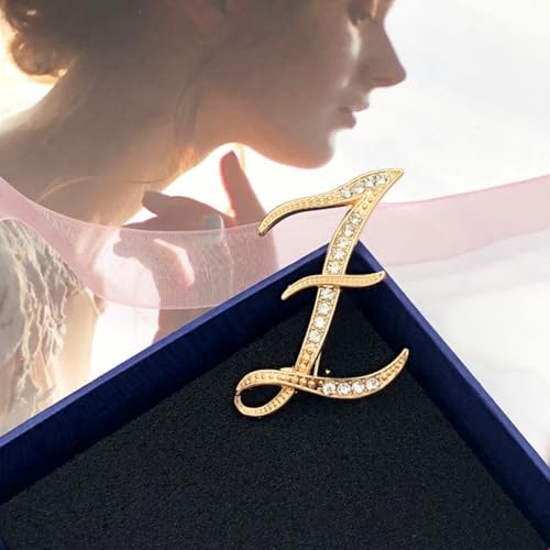 Image of Rhinestone Initial Brooch Pin for Women, Alphabet Gold Letter Brooch A-Z with Crystal, Metal Pin for Hat Bag Dress Suit Accessory for Men