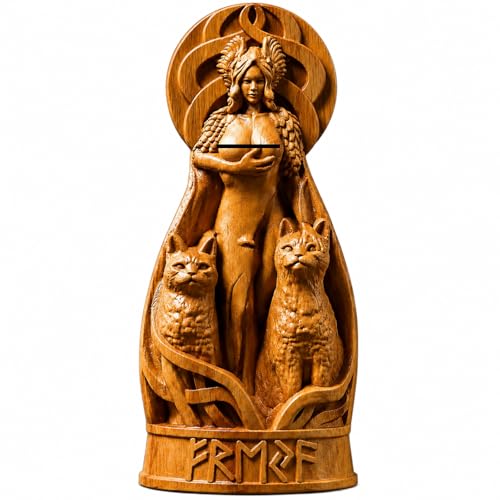Estatua tallada de Freya en madera, decoración de altar miniatura 1