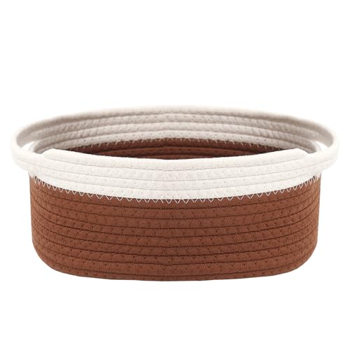 Image of JMvicyroam Small Woven Basket, Empty Gift Basket, White&Brown /1 Pack | Small Gift Basket, Cotton Rope, 12 x 8 x 57 in, Handles, Includes Ribbon and Bag, Birthday Gift Basket