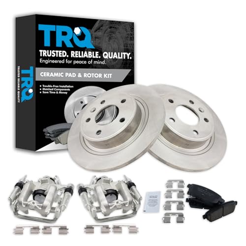Image of TRQ Rear Brake Pad and Rotor Set Ceramic Solid Rotors Calipers Hardware