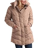Steve Madden Women's Long Chervron Quilted Outerwear Jacket, Tan, Medium