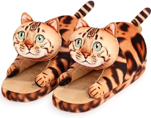 Funny Cat Slippers for Women,Fuzzy Animal Indoor House Shoes with...