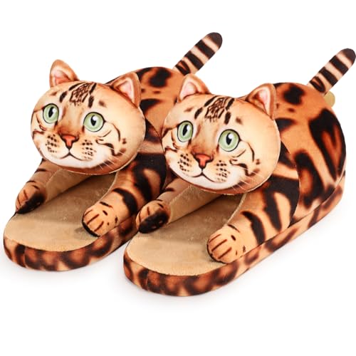 Funny Cat Slippers for Women,Fuzzy Animal Indoor House Shoes with...