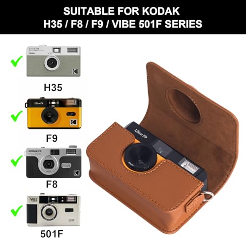 WOGOZAN Camera Case for KODAK EKTAR H35 H35N/F8/F9/VIBE 501F Half Frame Film Camera, PU Leather Camera Case for KODAK Camera Carrying Protective Case with Shoulder Strap (No Camera) - Brown - Thumbnail 3