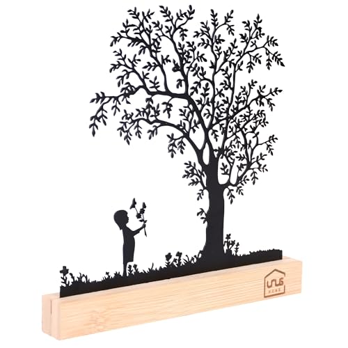 UNUS Deko-Baum Aufsteller, Kind auf Einer Blumenwiese, Aufsteller aus schwarzem Metall mit Bambus-Sockel, Deko für Fensterbank, Esstisch, Wohnzimmer, Frühlingsdekoration UNUS Deko-Baum Aufsteller, Kind auf Einer Blumenwiese, Aufsteller aus schwarzem Metall mit Bambus-Sockel, Deko für Fensterbank, Esstisch, Wohnzimmer, Frühlingsdekoration