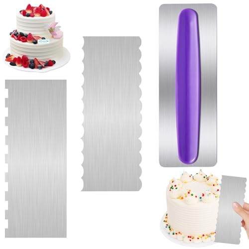 XIATIAN 3 Stück Tortenspachtel Kuchenschaber Edelstahl 22 x 8 cm, Tortenschaber Tortenglätter für Verschiedene Formen von Kamm-Kuchenrändern für Kuchen DIY Werkzeug