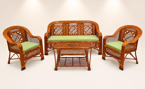 Image of Bamboo Chair Premium Cane Sofa Set with Table for Home, Office, Living Room, Balcony, Garden, Indoor & Outdoor | Brown, 34 cm, 24 cm, 25 cm