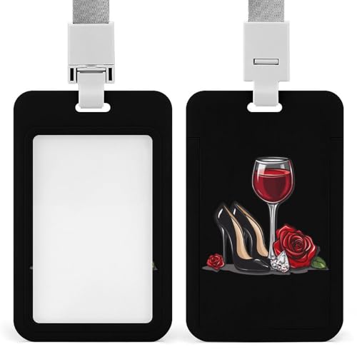 High Heel Shoes Red Wine Glass and Diamonds ID Badge Holder with Lanyard Vertical ID Card Holder for Travel Office Work