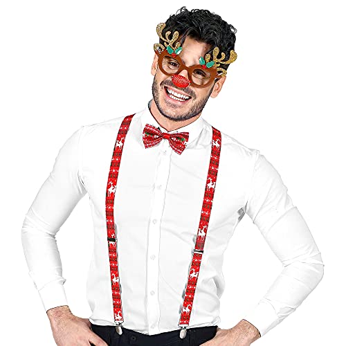 W WIDMANN MILANO Party Fashion - Verkleidungsset Rentier, Brille, Hosenträger und Fliege, Weihnachten, Karneval, Mottoparty