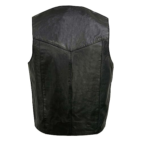 Image of EVENT LEATHER EL1310GO Men's Classic Western Style Snap Button Black Motorcycle Riders Leather Vest