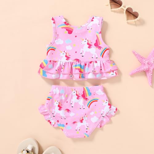 Image of YOUNGER TREE Toddler Baby Girls Summer Swimsuit Sleeveless Striped Swimwear Two-Piece Suit Beach Bikini
