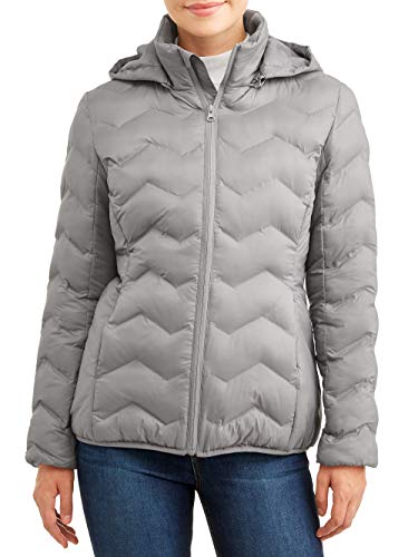 Time & Tru Women's Wind Resistant Bubble Coat (3X 24W-26W, Grey Flannel)
