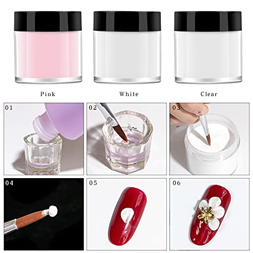 BOLT BEE ACRYLIC POWDER FOR NAIL ART COMBO PACK- 30 GMS EACH PACK OF 3- SHADE- PINK, WHITE & CLEAR 1