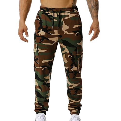 Foweknow Pantalones de chándal para hombre, camuflaje militar, pantalones deportivos para exteriores, pantalones de chándal de moda, cintura elástica, pantalones de correr, pierna recta