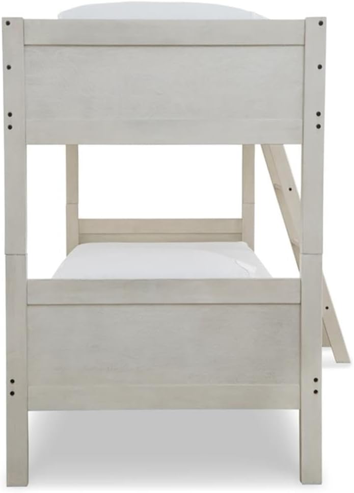 BOWERY HILL Twin/Twin Bunk Bed with Ladder, Antique White Finish, Solid Wood and Engineered Wood Frame, 79x41x62 in, Contemporary Design for Kids or Guest Room