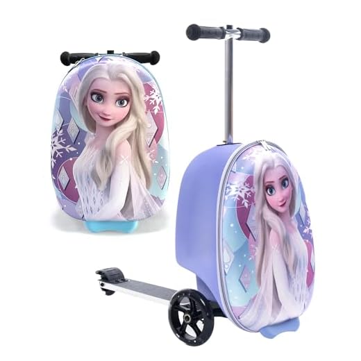 Fast Forward Frozen Scooter Suitcase for Kids – 18” Lightweight Disney Frozen Luggage for Girls – (Luggage 11lbs and Scooter 100lbs) (Frozen)