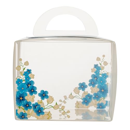 Restaurantware-5 Inch x 3.25 Inch Individual Cupcake Boxes, 100 Disposable Cupcake Display Boxes - With Handle, Flower Accent, Clear Plastic Single Cupcake Containers, For Weddings Or Birthdays