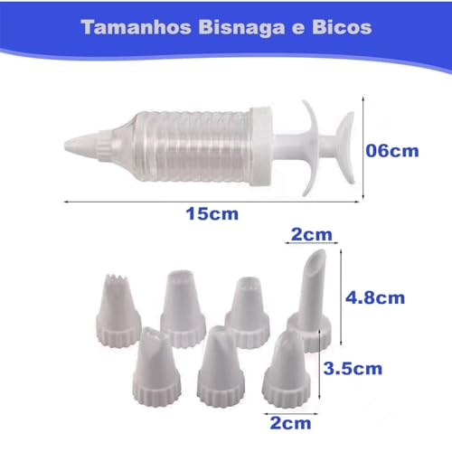 Kit Confeiteiro Decorador De Bolos E Doces Com 8 Bicos Bisnaga Caneta Injetor De Recheios Decoração