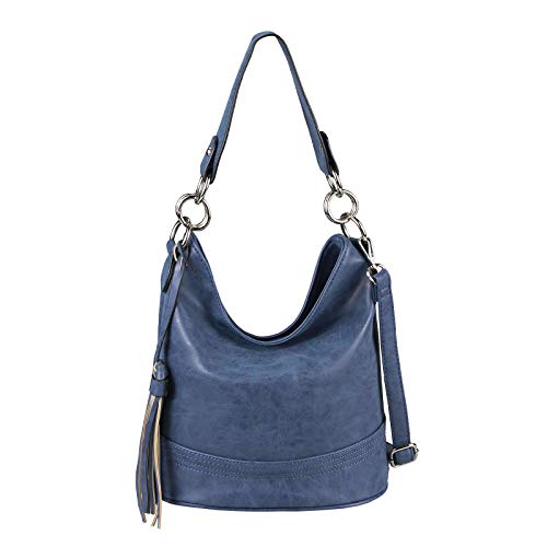 OBC Damen Tasche HOBO-Bag Shopper Umhängetasche Handtasche Schultertasche Henkeltasche Beuteltasche Leder Optik Crossover Tote-Bag (Dunkelblau 29x25x17) Cover