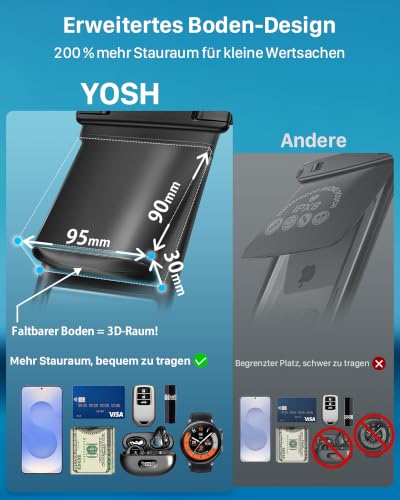 YOSH wasserdichte Handyhülle [3D-Doppeltasche] 1 Stück bis zu 7,5", Schwarz – Ansicht 2