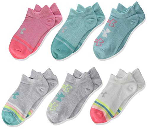 Under Armour Kids' Standard Essential 2.0 Lightweight No Show Socks, 6-Pairs, Halo Gray/Heather Assorted, Small
