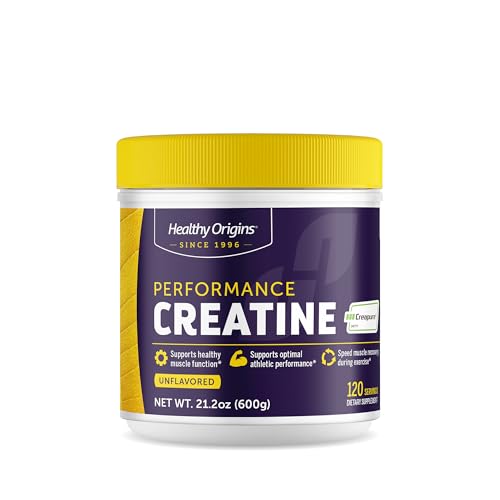 Healthy Origins Performance Creapure Creatine Unflavored Micronized Powder Supports Muscle Function Energy & Recovery 21.2oz (600g) 120 Servings