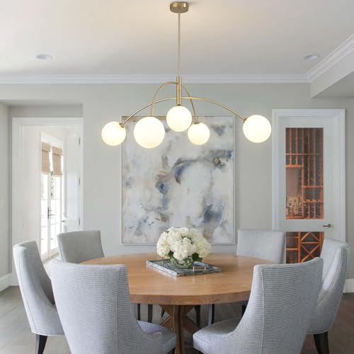 Fulesi Contemporary Gold Ceiling Light 5-Light Glass Globe Lights Mid Century Modern Sputnik Chandelier for Dining Room Kitchen Bedroom Lighting Fixture by Fulesi - Image 6