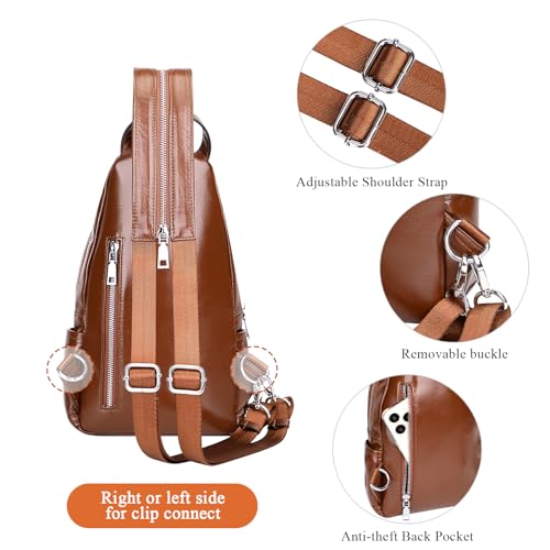 Image of Over Earth Genuine Leather Sling Bag for Women Men Small Causal Crossbody Purse Chest Backpack(O212E Brown)