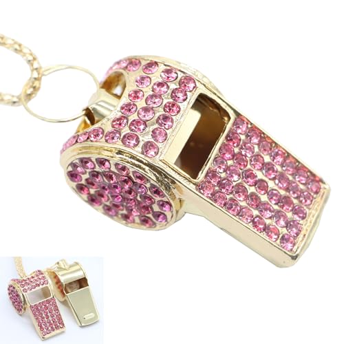 Draduo Metal Crystal Rhinestone Whistle with Keychain，Bling Loud Safety Whistle for Sports, Lifeguard, Teachers, Durable Coach Referee Training Accessories and Compact Emergency Whistle（Pink）