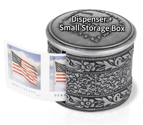 Roll Stamp Dispenser Roll of 100 Stamps Dispenser Stamp Roll Dispenser with a Small Storage Box Perfect for Office & Home Desk Decoration (No Stamps Included)