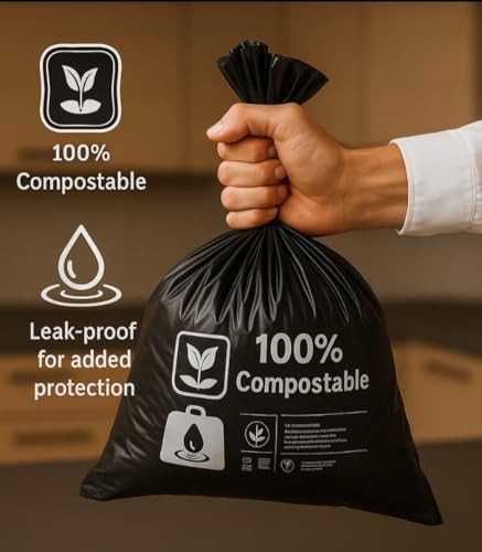 Image of ZIPOUCH 100% Compostable Garbage Bags, Small 43 x 50 cm, 75 Bags, Black, Leak-proof, Odourless Pack of 5