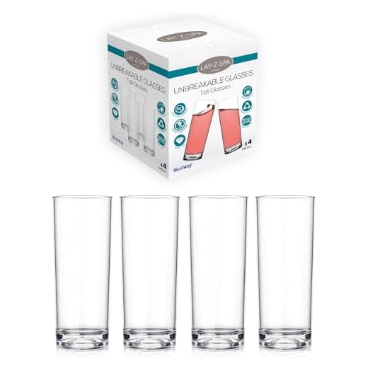 Lay-Z-Spa BWA0009 Lot de 4 verres de qualité supérieure pratiquement incassables, réutilisables et lavables au lave-vaisselle, idéal pour jacuzzi, piscine, camping et pique-niques, 340 ml