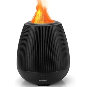 AYEANY Flame Diffuser,200ML Essential Oil Diffusers with Cool Mist,2 Brightness Night Light & Auto-Off,Super Quiet Oil Diffuser with Flame Effect for Home,Office,Spa,Gymï¼Blackï¼