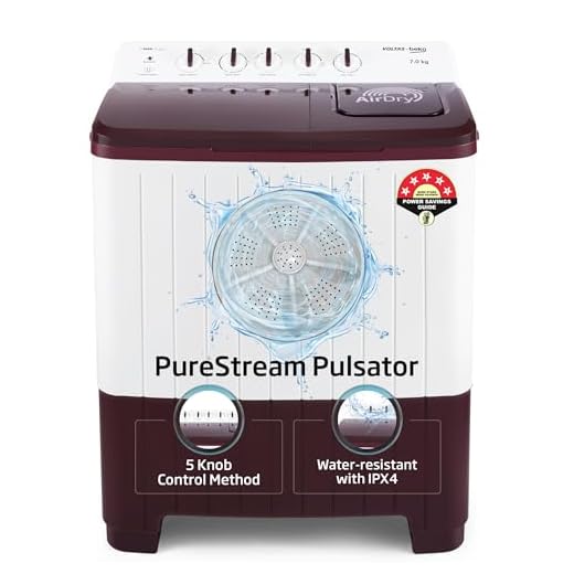 Voltas Beko, A Tata Product 7.5 Kg 5 Star Semi-Automatic Top Loading Washing Machine (2024 Model, WTT75UHA/OK5R0R0W01, Burgundy, Air Dry & Pulsator wash technology)