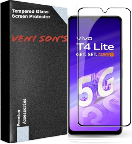 VENI SON'S Scratch & Tear Resistant, Crystal Clear Edge to Edge Tempered Glass Screen Protector Guard Suitable For Vivo T4 Lite 5G (Clearity 99%)